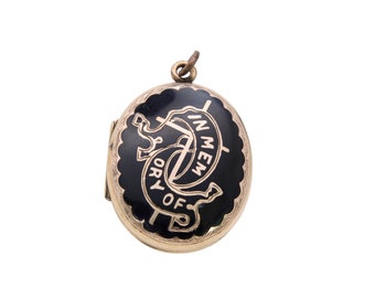 Antique 9ct Gold Black Enamel "In Memory Of" Locket c.1860
