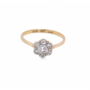 Antique 18ct Gold & Platinum Diamond Cluster Daisy Ring