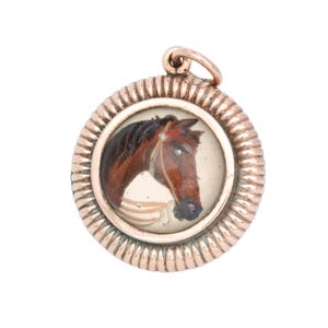 Antike 9 Karat Rose Gold Füllte Essex Kristall Pferd Kompass Anhänger