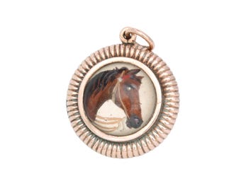 Antique 9ct Rose Gold Filled Essex Crystal Horse Compass Pendant