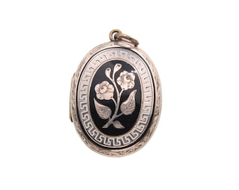 Antique 9ct Gold Black Enamel Forget-Me-Not Locket c.1860