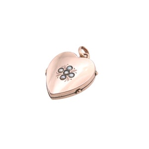 Antique 9ct Gold Pearl Forget-Me-Not Heart Locket