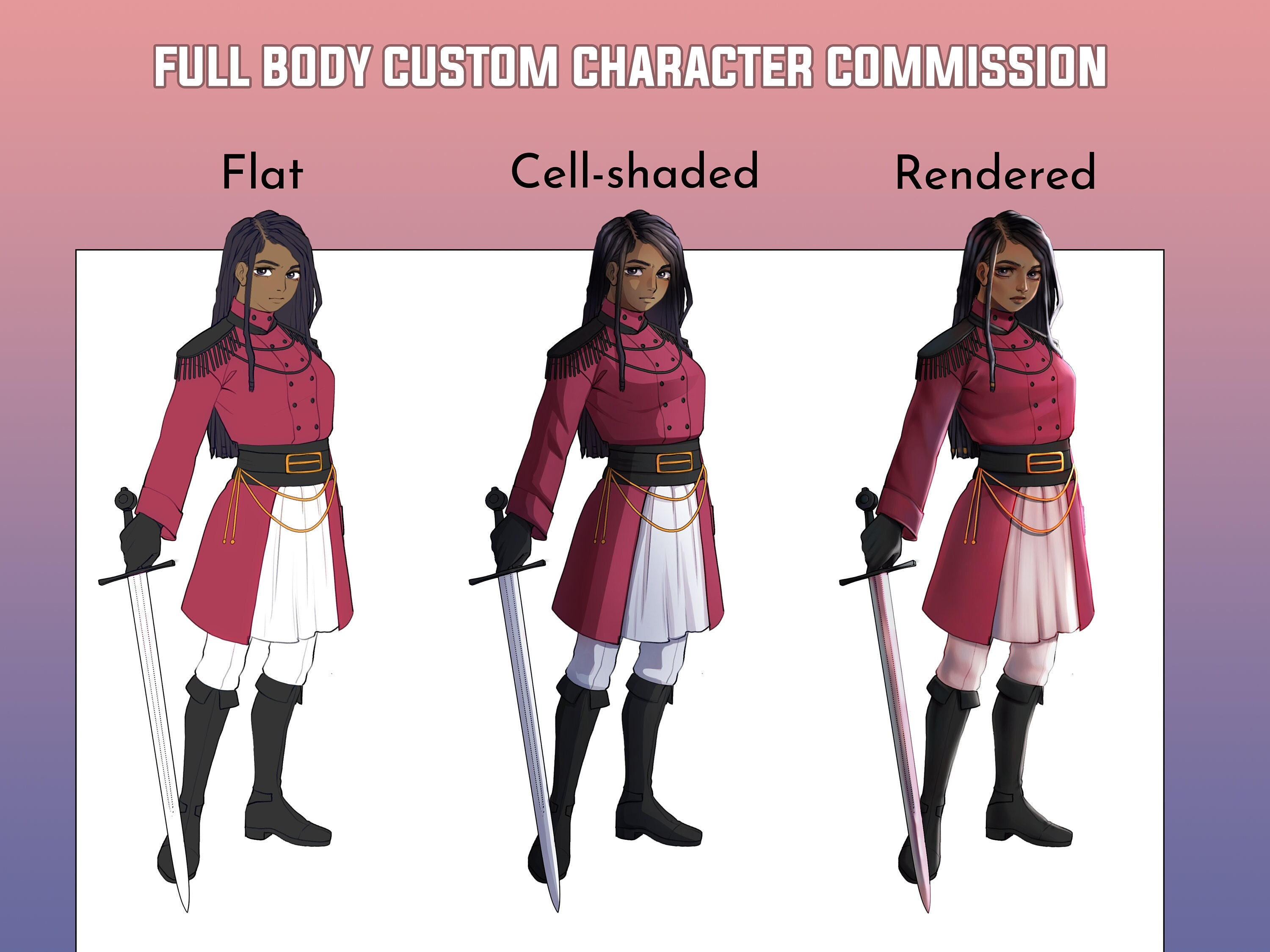 Custom anime character with semi realism render (Full body) Art Commission