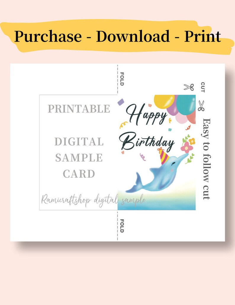 Printable Dolphin Birthday Card, 4x5.5 Greeting Card (PDF), Instand ...