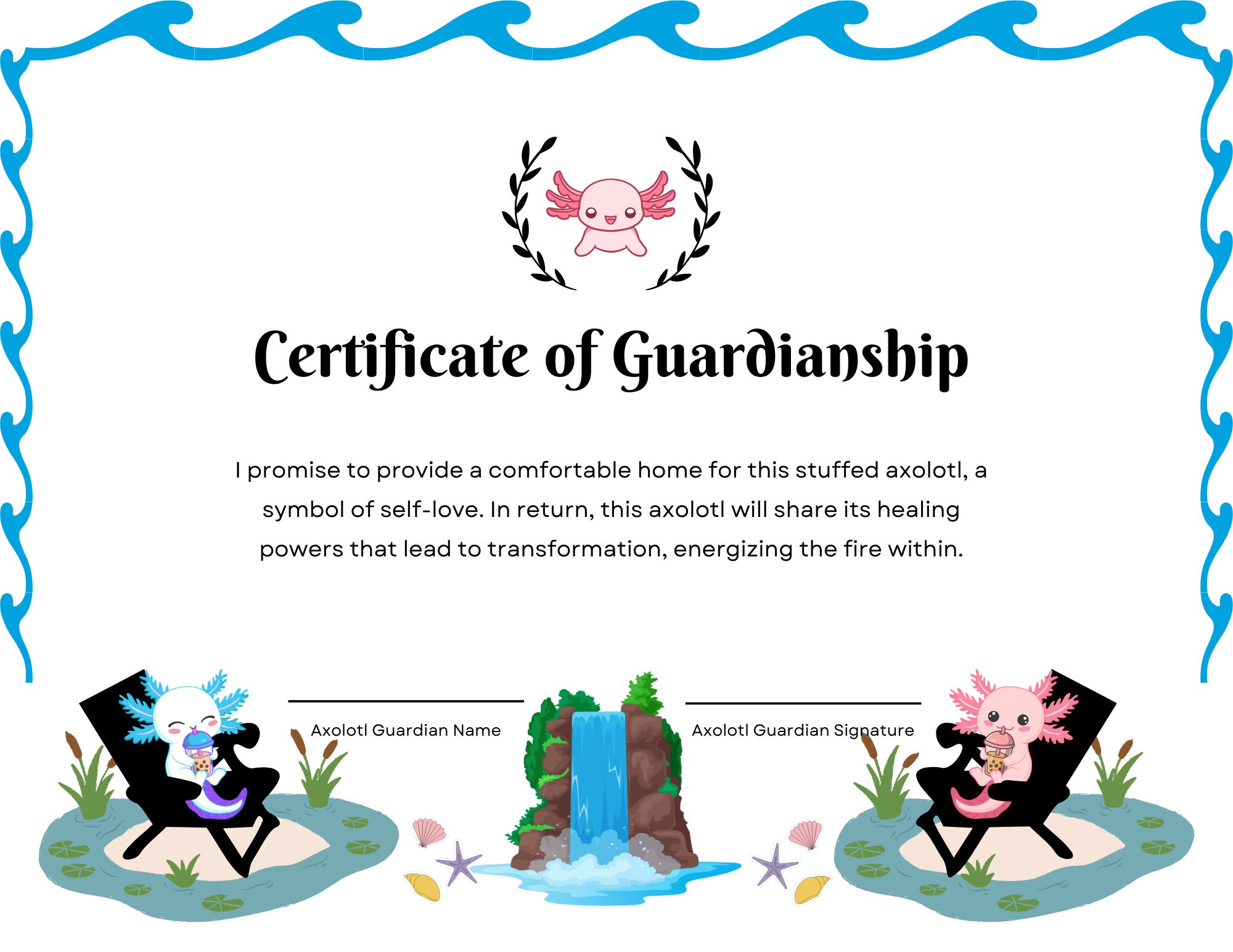 Axolotl Stuffed Animal Instant Download Certificate Etsy