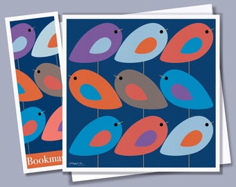 All The Birds No.1 - Mid Century Modern, Contemporary Blank Greeting Card, Modern Art Card