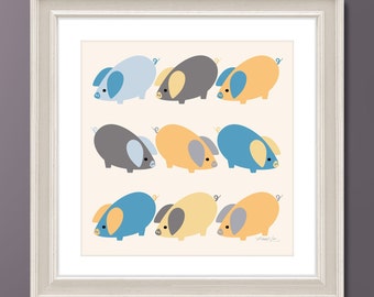 All The Pigs Squared No.3 - Mid century modern Inspired, wall art print, retro print, mid century wall art