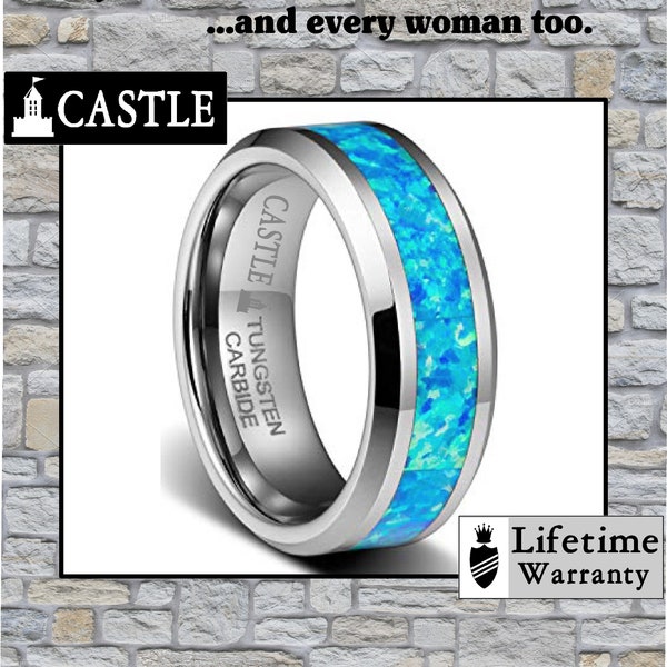 King Neptune - Blue Opal Inlay 8mm Comfort Fit Tungsten Wedding Band