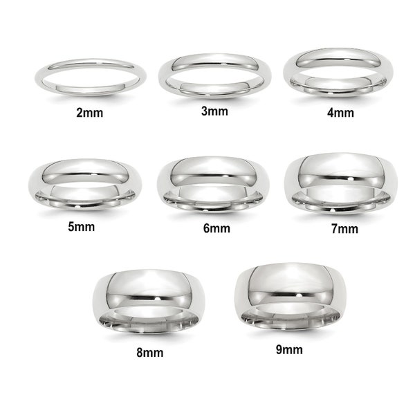 Solid Sterling Silver Comfort Fit Wedding Bands 2mm 3mm 4mm 5mm 6mm 7mm 8mm 9mm Widths - with Optional Custom Ring engraving