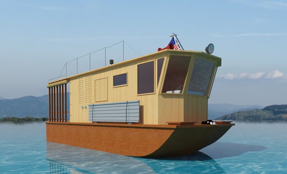 Houseboat Plans 21 Diy Pontoon House Boat Building Plan Etsy