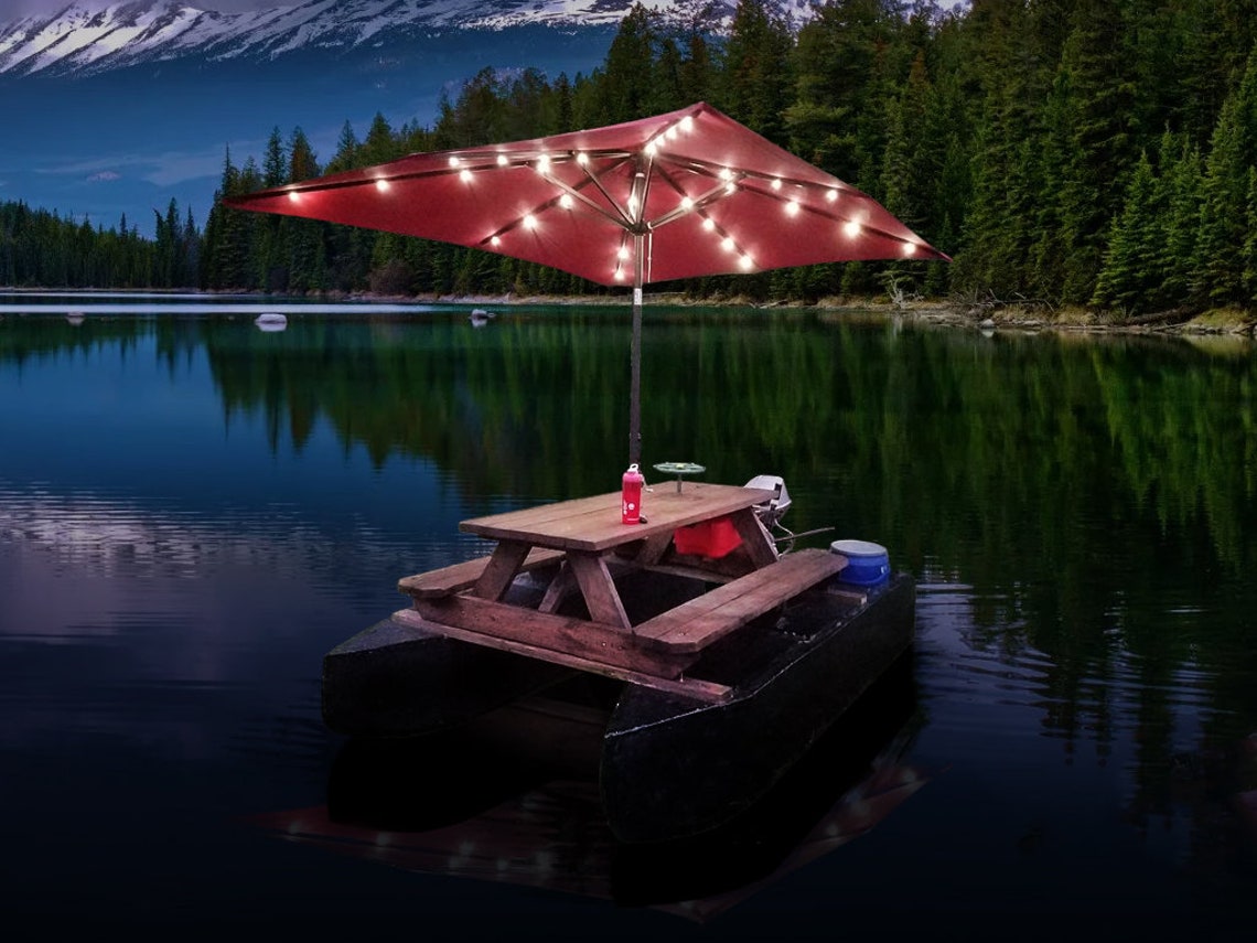 Floating Picnic Table Plans DIY Motorized Pontoon Boat With Etsy