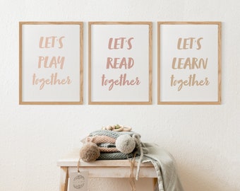 Let's read/ Let's learn/Let's play together wall art for kids room and nurseries