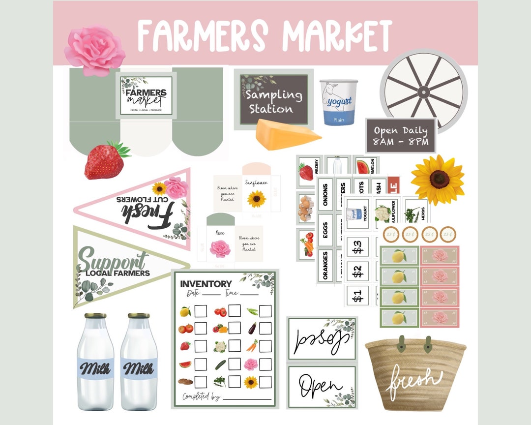 Pretend Play Farmers Market Printables for Kids - Grocery Store and ...