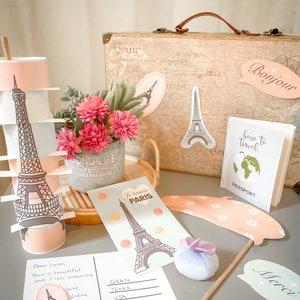 Dramatic/ pretend Play airplane trip to Paris printables for kids - flower garden/shop