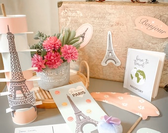 Dramatic/ pretend Play airplane trip to Paris printables for kids - flower garden/shop