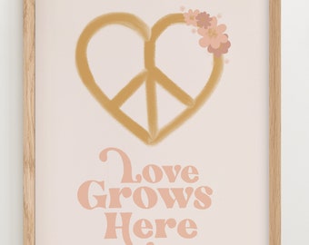 Love grows here - peace heart with flowers valentine's day print