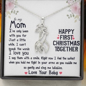 To New Mom From Baby Happy First Christmas Together Giraffe Necklace | New Mom, First Time Mom Gift, New Mom Gift Jewelry, Gift for New Mom