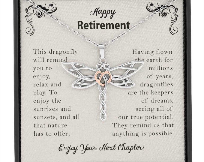 Happy Retirement Dragonfly Necklace | Retirement Necklace for Women: Colleagues, Leave Job, Jewelry from Coworkers