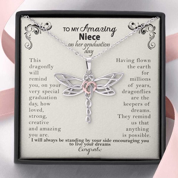 To my Amazing Niece on her Graduation Day Dragonfly Necklace Gift | Gift from Aunt | Gift from Aunt to Niece on Graduation