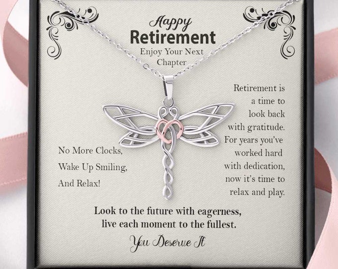 Happy Retirement Gift Dragonfly Necklace | Retirement Necklace for Women: Colleagues, Leave Job, Jewelry from Coworkers