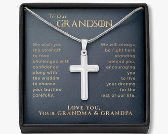 To Our Grandson, Live Your Dreams Cross Necklace | Gift for Grandson from Grandparents | Grandson Birthday, Communion, Graduation Gift