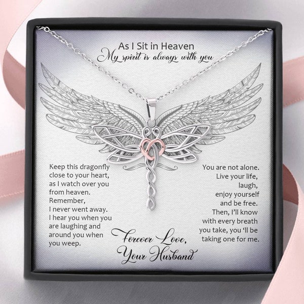 From My Husband In Heaven Dragonfly Necklace  | Husband Memorial Necklace | Loss of Husband Gift | Husband Loss Sympathy Gift