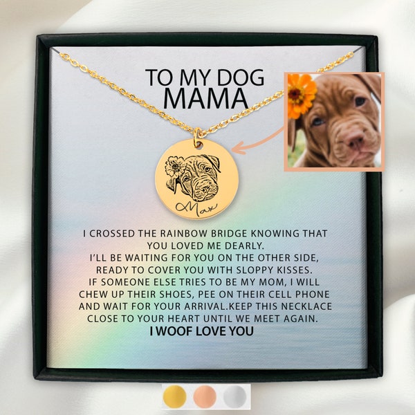 To My Dog Mama Personalized Memorial Pet Portrait Necklace | Rainbow Bridge Dog Necklace | Loss of Dog Gift | Dog Loss Gift | Dog Mom Gift