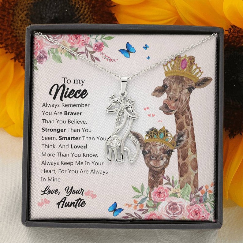 Niece Necklace Niece Christmas Present Gift for Niece from Aunt To My Niece You Are Braver Than You Believe Giraffe Necklace