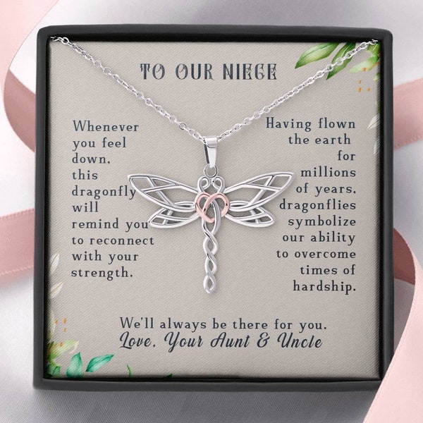 To Our Niece from Aunt & Uncle, We Will Always Be There Dragonfly Necklace | Gift for Niece from Aunt  Uncle