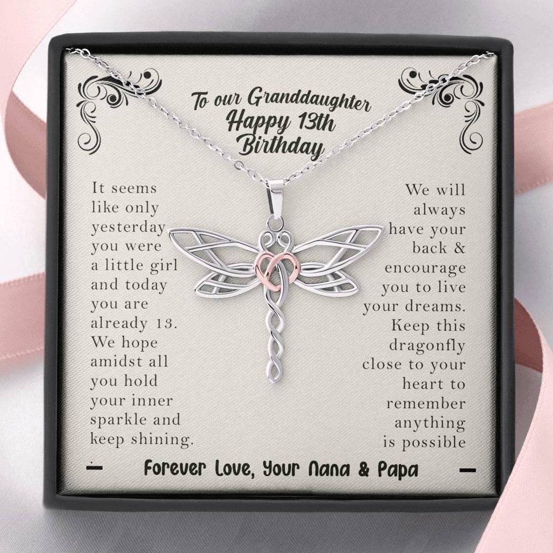 To Our Granddaughter Happy 13th Birthday Dragonfly Necklace 13th