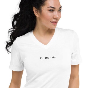 la - tee - da shirt, Unisex V-Neck T-Shirt, cotton v-neck, short sleeve t-shirt, fun tees