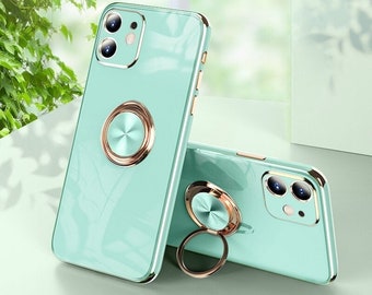 Luxury Gold Plated Phone Case For iPhone 12 11 13 14 Pro Max Xs Xr Se 2020 7 8 Soft Cover Case With Ring Holder Case