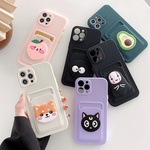 Luxury 3D Card Holder Cute Camera Lens Phone Case For iPhone 13 Pro Max 12 11 Pro Max Xs X Xr 7 8 Soft Silicone Back Cover Camera Protection