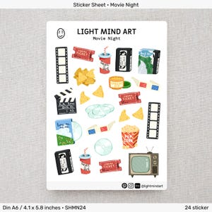 Movie Night - Sticker Sheet • SHMN24 | Stickers for your journal and scrapbook, Movie, Film, Cinema, Popcorn, Vintage,