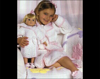 Vintage Crochet Pattern PDF Instant Download 20" Doll Bathrobe Slippers and Afghannstant Download 20" Doll Set Bathrobe Slippers and Afghan