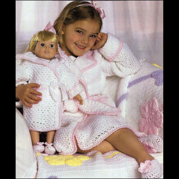 Vintage Crochet Pattern PDF Instant Download 20" Doll Bathrobe Slippers and Afghannstant Download 20" Doll Set Bathrobe Slippers and Afghan