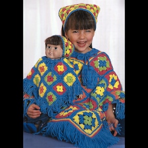 Vintage Crochet Pattern PDF Instant Download 20&quot; Doll Set poncho and head scarf
