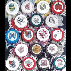 Vintage Cross Stitch Pattern PDF Instant Download Eighteen Adorable Jar Lids