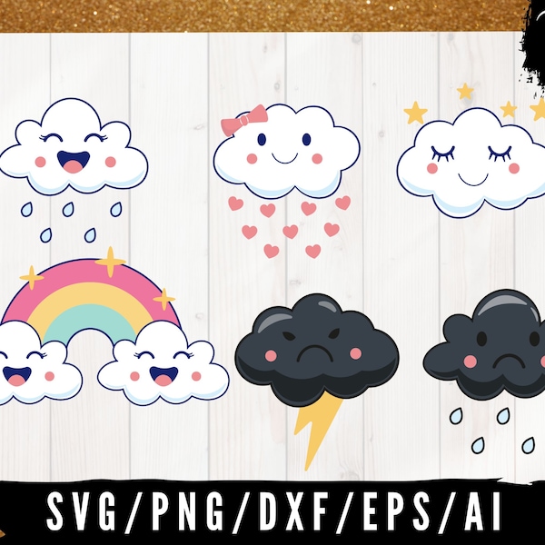 06 Little Clouds svg, Baby Girl Clipart, Love Rain Clipart, Weather Clipart, Rainbow Clipart, Clouds Clipart, Little Stars Clipart.