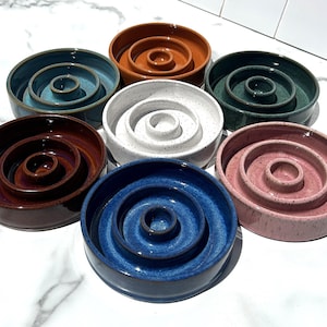 Handmade Ceramic Pet Slow Feeder Food Dish | Colorful Dog, Cat Bowl
