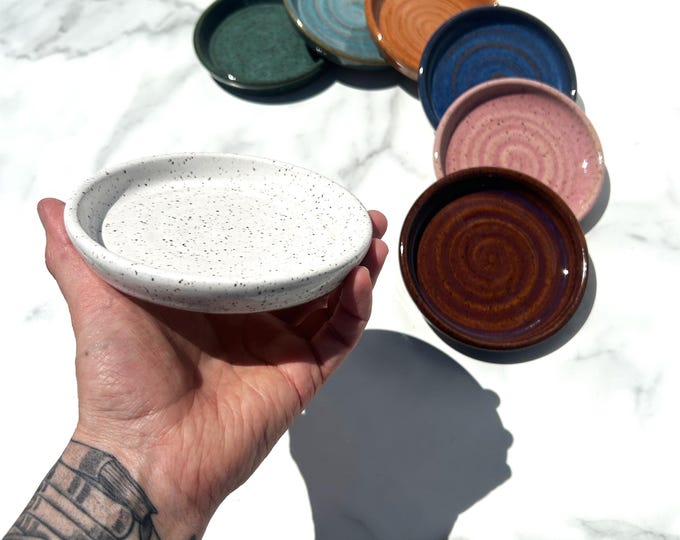 Handmade Ceramic Shallow Pet Bowl: Kitten, Cat, Puppy Food Dish