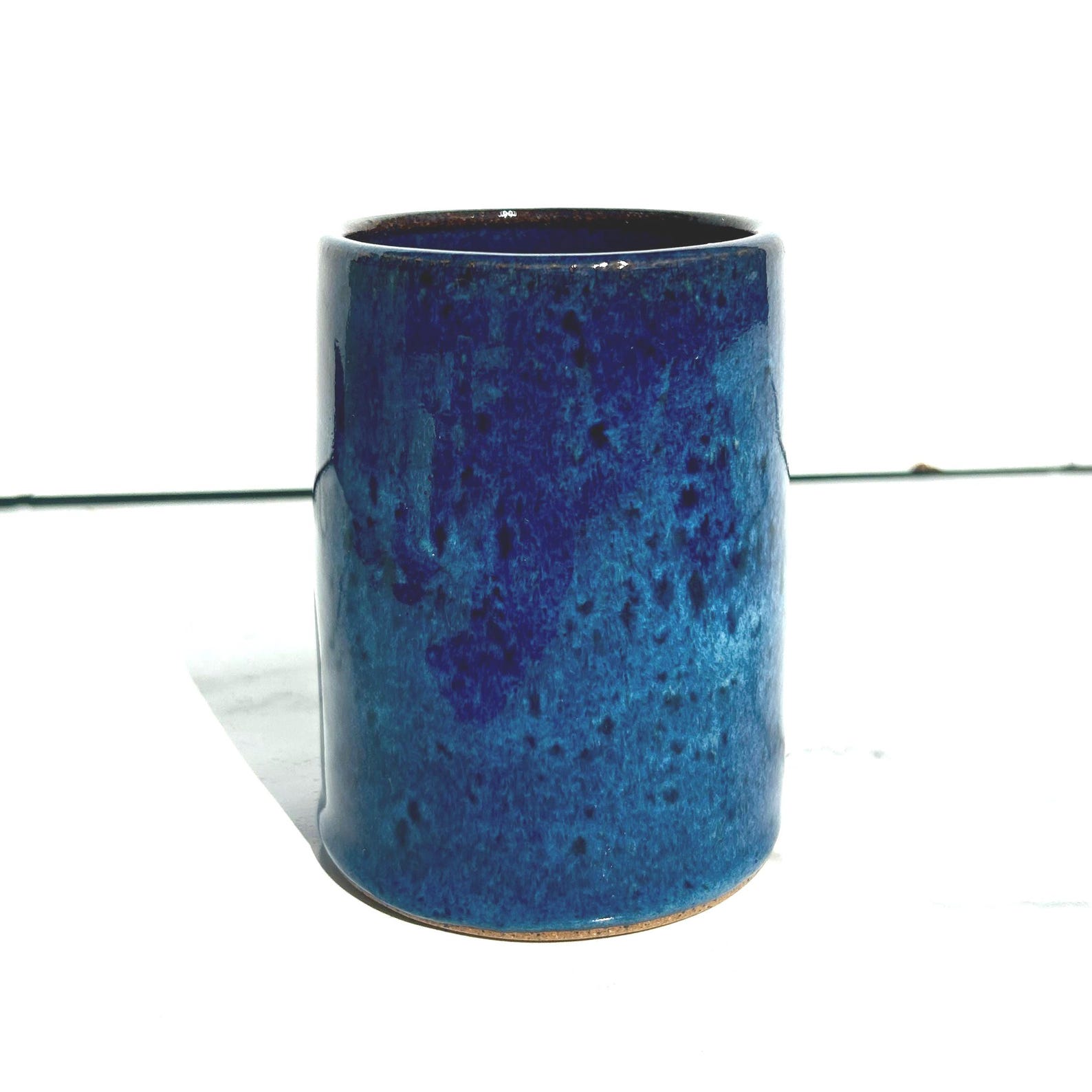 Handmade Speckled Ceramic Brush Holder: Colorful Bathroom Accessory, Makeup Brush, Toothbrush - Blue
