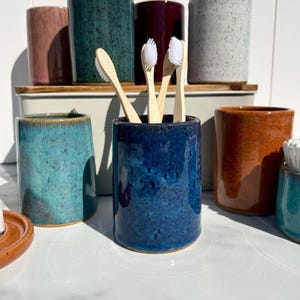 Handmade Speckled Ceramic Brush Holder: Colorful Bathroom Accessory, Makeup Brush