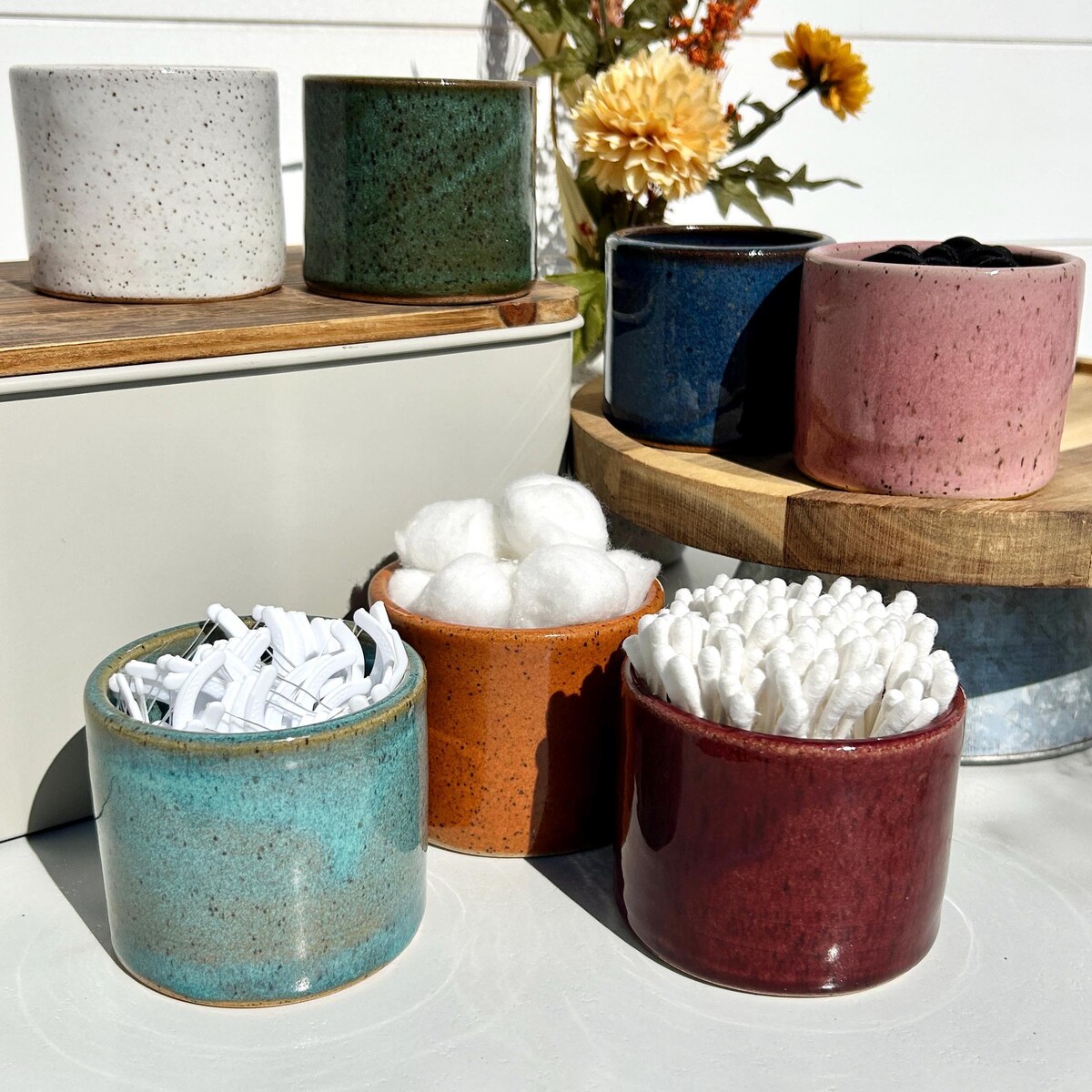 Handmade Speckled Ceramic Q-tip Holder: Colorful Bathroom Storage - Etsy