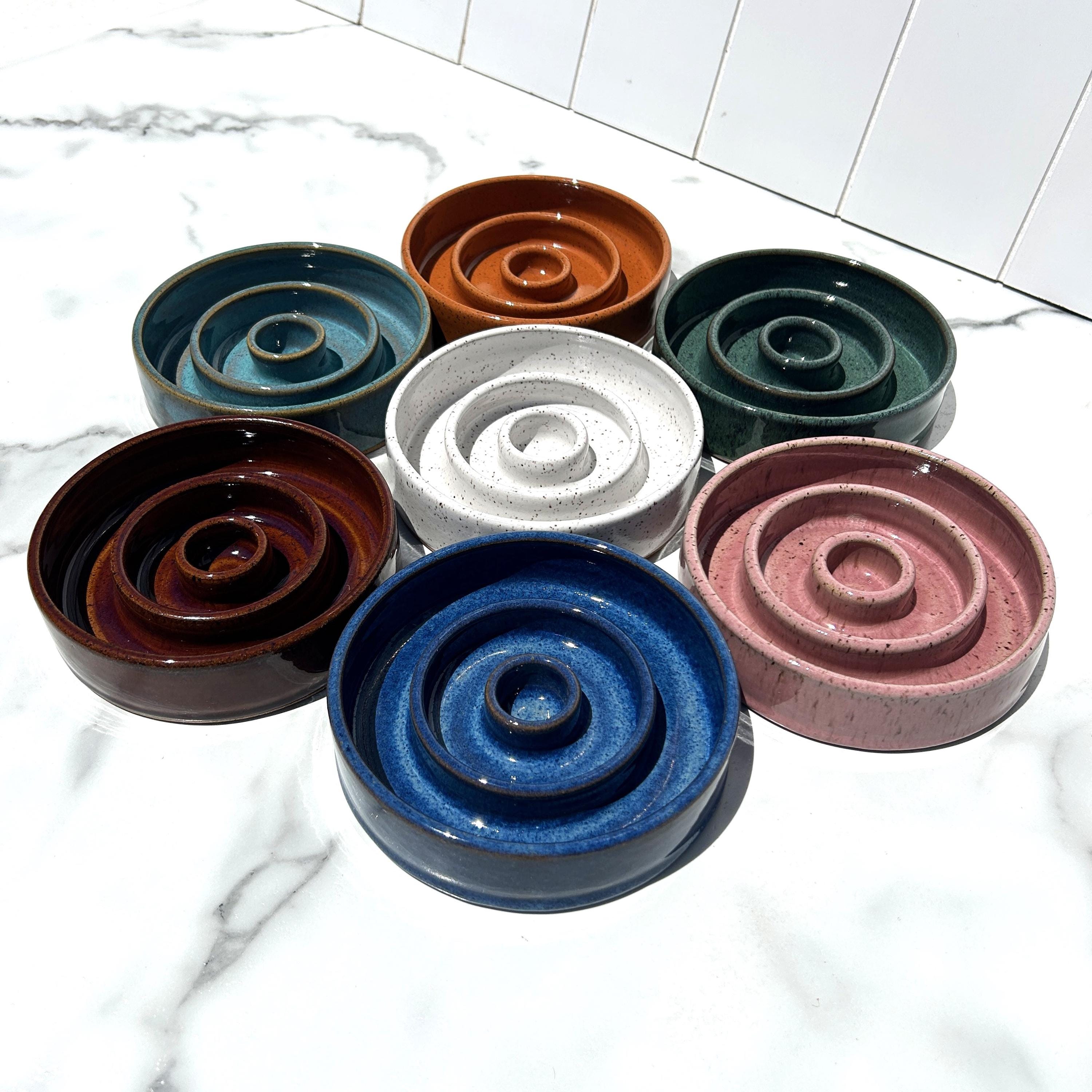 Handmade Ceramic Pet Slow Feeder Food Dish | Colorful Dog, Cat Bowl