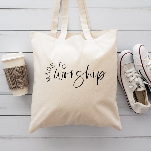 Made to Worship Tote Bag | Reusable Grocery and Shopping Bag | Custom Gift for Christians | Sustainable and Custom Gift Ideas