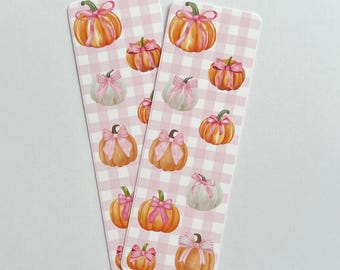 Pink Pumpkins and Bows Bookmark | Custom Fall Bookmark | Autumn Reading | Gift for Book Lovers | Bookish | Booktok