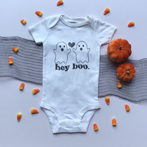 Hey Boo Ghost Baby Bodysuit | Halloween Baby Outfit | Cute Fall Baby Outfit | Infant and Toddler Halloween Clothing | Baby Halloween Costume