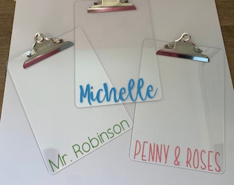 Personalized Clipboard | Personalized Teacher Gift | Acrylic Clipboard | Student and Teacher Clipboard | Home School and School Supplies