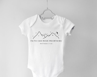 Faith Can Move Mountains Custom Baby Bodysuit | Custom Baby and Toddler Clothing | Custom Christian Baby Clothes | Baby Shower Gift Ideas